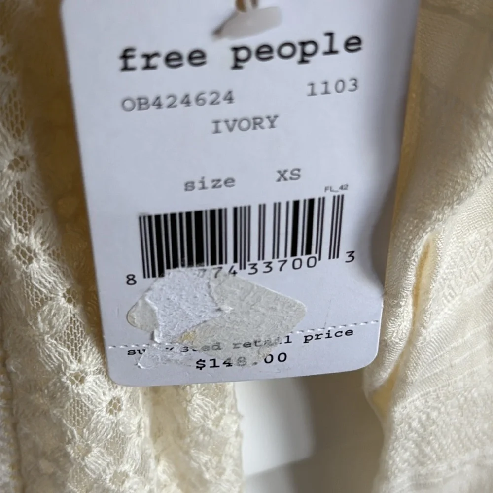 NWT FREE PEOPLE Women's White 'NOMAD' Peasant Boho Pintucked Mini Dress‎ Xs